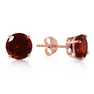 14K. SOLID GOLD STUD EARRING WITH NATURAL GARNETS (Rose Gold)
